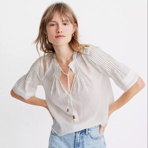 Madewell x Warm Pintuck Tie-Neck Top NWOT